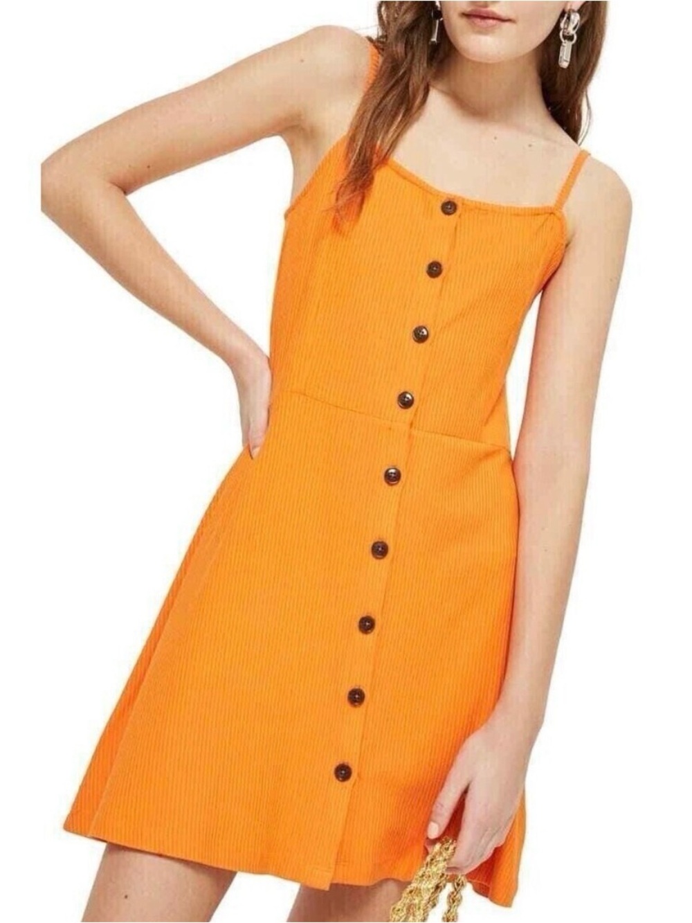 Topshop Pink Button-Front Tie-Strap Ribbed Mini Dress - Picture 6 of 8